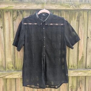 Jogal Black Floral See Through Short Sleeve Button Up Shirt